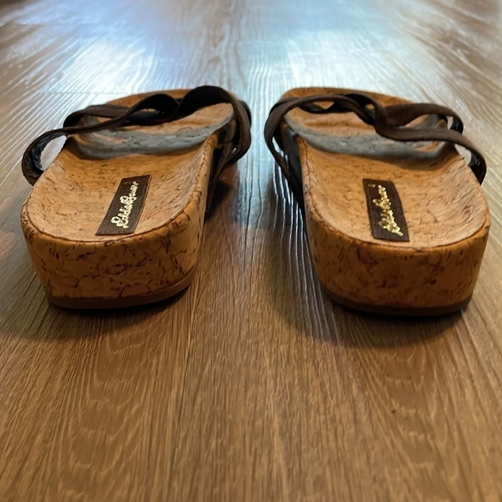Eddie Bauer Women’s Slide Sandals Size 7 Brown Leather Granola Girl Bohemian